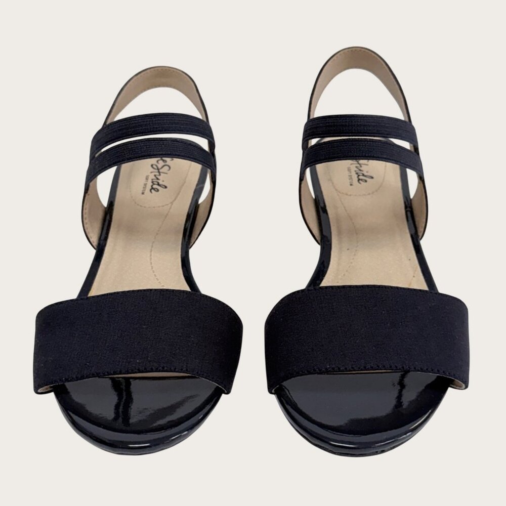 Life Stride Yolo Wedge Sandal Black Womens Shoe Size 8W New Comfort Stretch